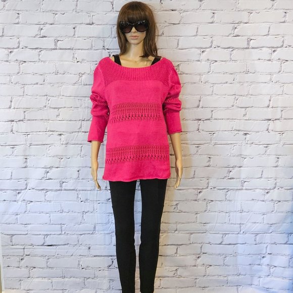 Chelsea & Theodore, Hot pink open knit sweater - Picture 3 of 9